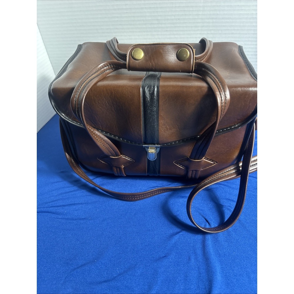 Camera Bag, Brown Vinyl Tuck Lock, with Shoulder Strap 10x5 6" Tall Vintage